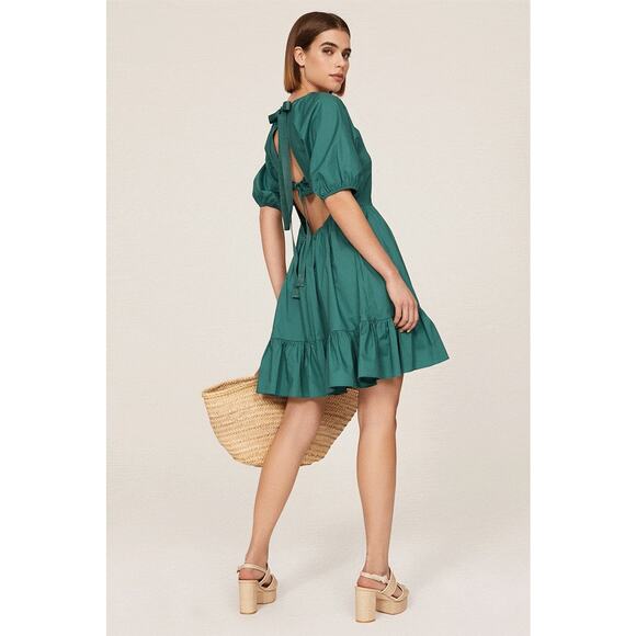 Peter Som Womens Dress A-line Mini Ruffle Hem Puff Sleeves Tie Back Green Size 4 - Picture 1 of 10
